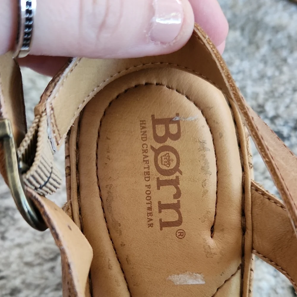 Born Tan Strappy Wedge Sandals with Cork Heel, Size‎ 9